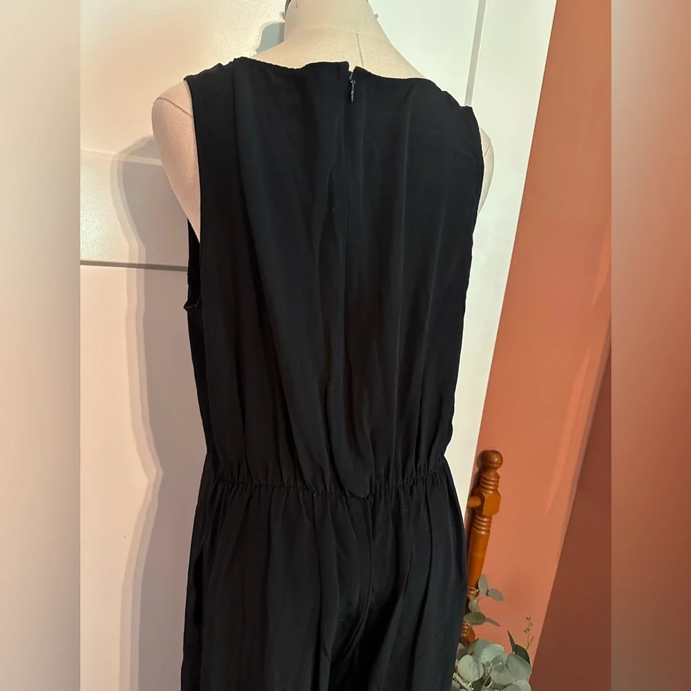 Eileen Fisher Black Sleeveless draped back zipper tencel viscose L ankle jumper